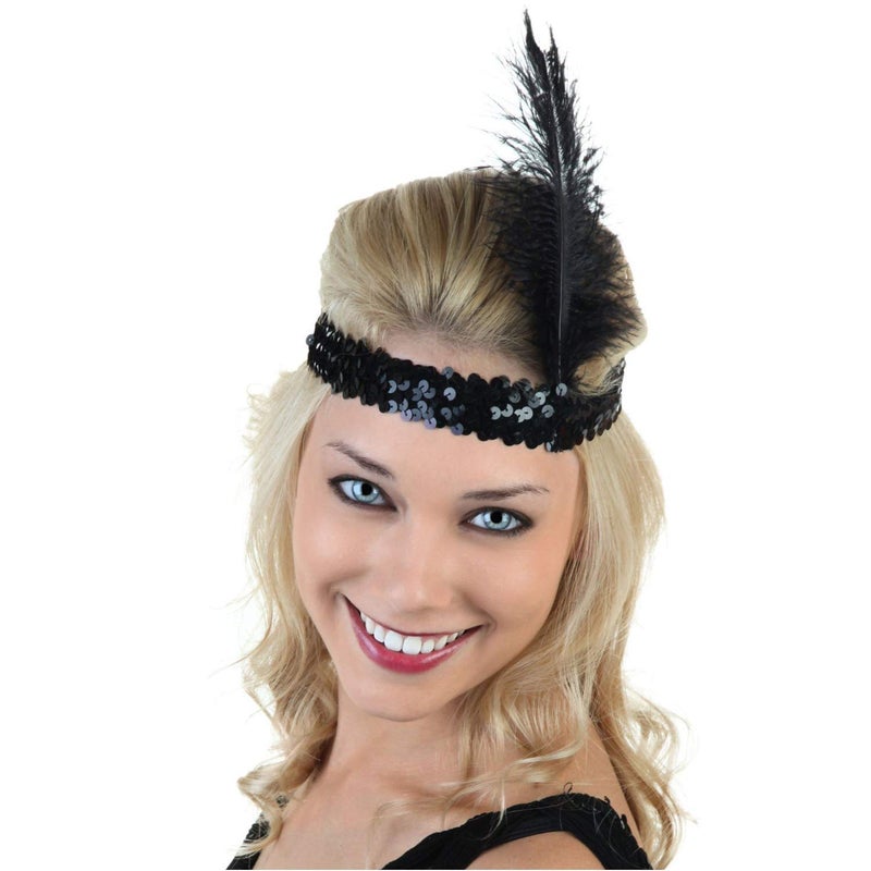 CYIWHI Sequins Feather Headpiece 1920s Mardi Gras Carnival Party Accessory Party Feather Headband 12pcs (All black) - Image 2
